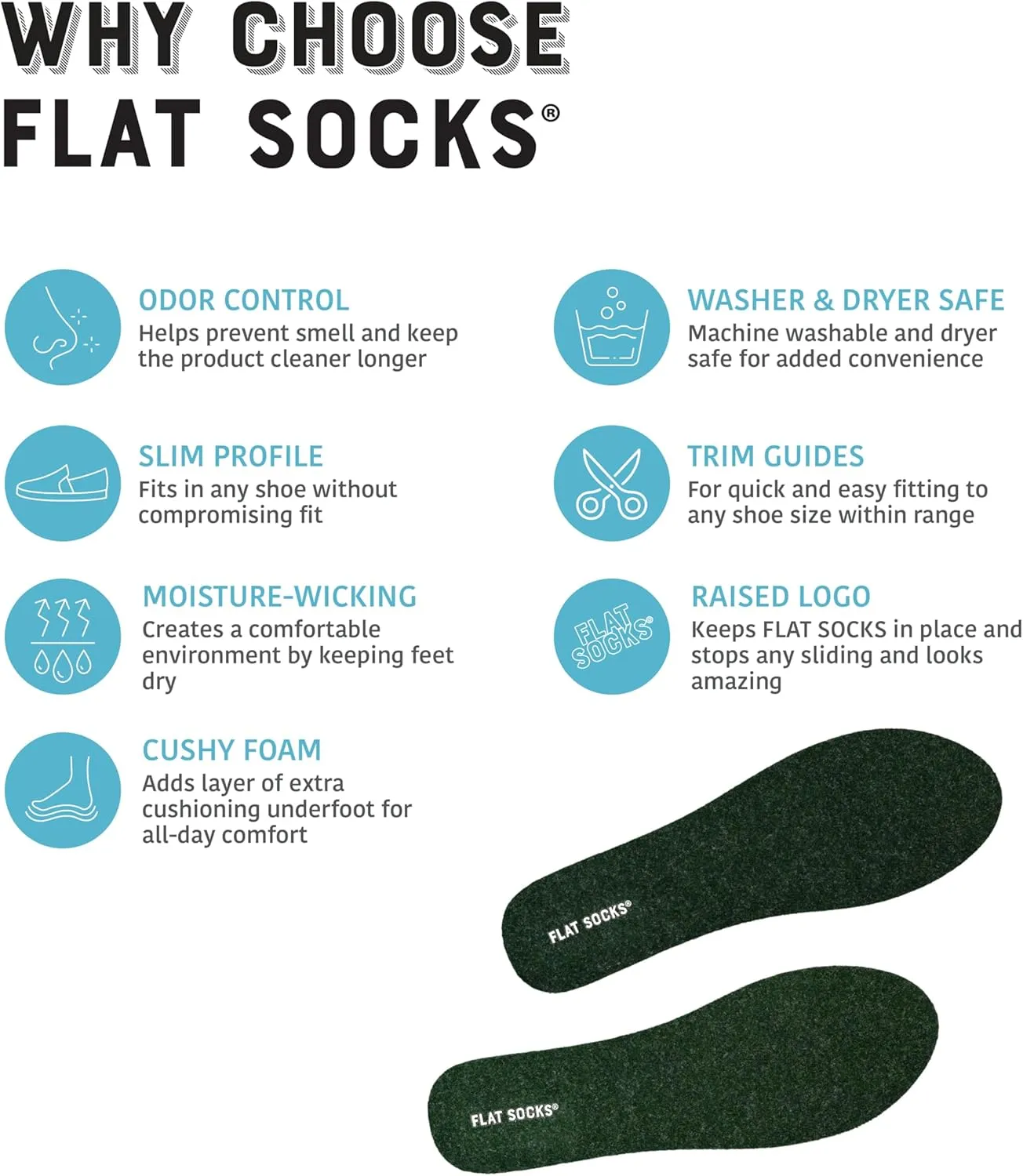 FLAT SOCKS Womens No Show Socks, Sockless Shoe Liner, No Slipping, No Stinking, Washable Barefoot Shoe Insert, Classic