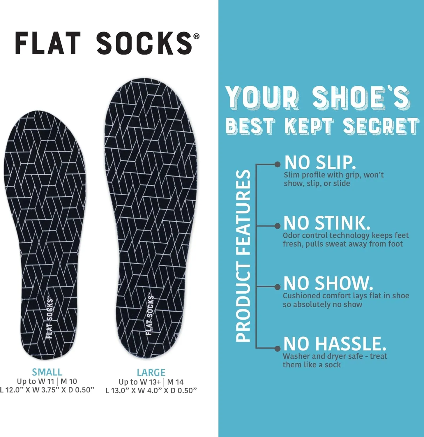FLAT SOCKS Womens No Show Socks, Sockless Shoe Liner, No Slipping, No Stinking, Washable Barefoot Shoe Insert, Classic