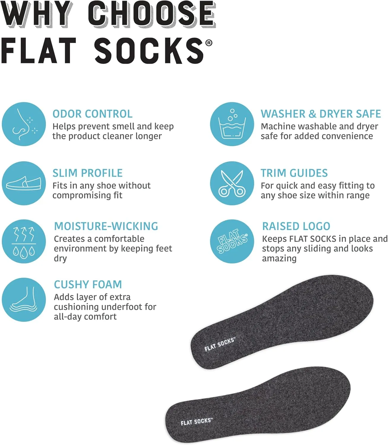 FLAT SOCKS Womens No Show Socks, Sockless Shoe Liner, No Slipping, No Stinking, Washable Barefoot Shoe Insert, Classic