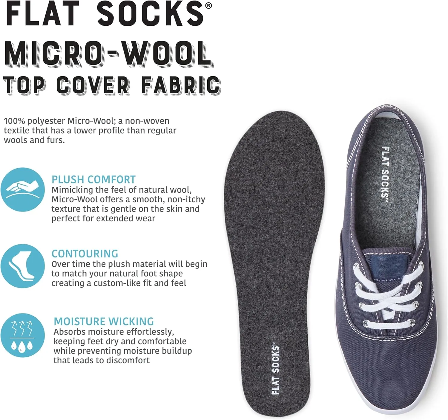 FLAT SOCKS Womens No Show Socks, Sockless Shoe Liner, No Slipping, No Stinking, Washable Barefoot Shoe Insert, Classic