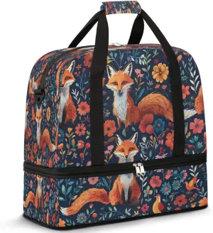 Flower Fox Foldable Travel Duffel Bag Overnight Weekender Bags with Shoes Compartment Sports Gym Bags for Men Women