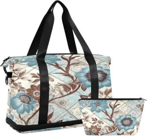 Flowers Pattern Gym Bag for Men Women with Shoes Compartment & Wet Pocket Sport Travel Duffel Bag Waterproof Weekender Overnight Bag