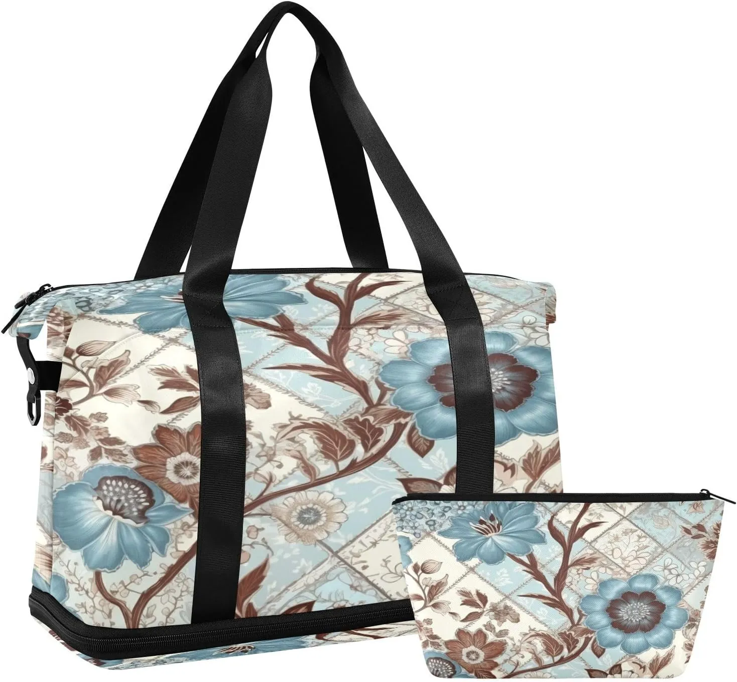 Flowers Pattern Gym Bag for Men Women with Shoes Compartment & Wet Pocket Sport Travel Duffel Bag Waterproof Weekender Overnight Bag