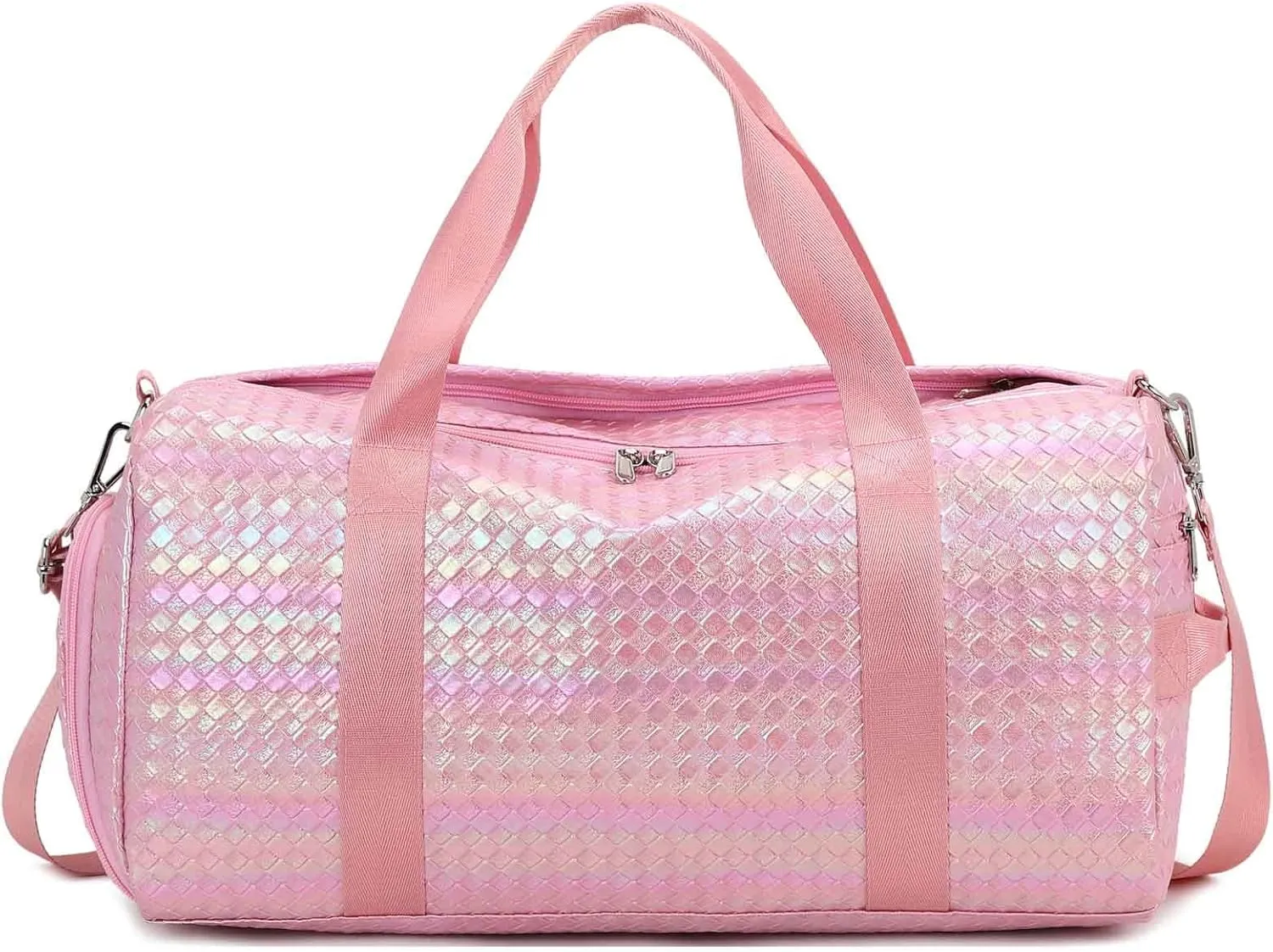 Foldable Gym Bag Sports Duffel Bag with Shoes Compartment & Wet Pocket Fitness Yoga Shoulder Bag Weekender Travel Bag (Pink)