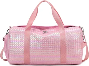 Foldable Gym Bag Sports Duffel Bag with Shoes Compartment & Wet Pocket Fitness Yoga Shoulder Bag Weekender Travel Bag (Pink)