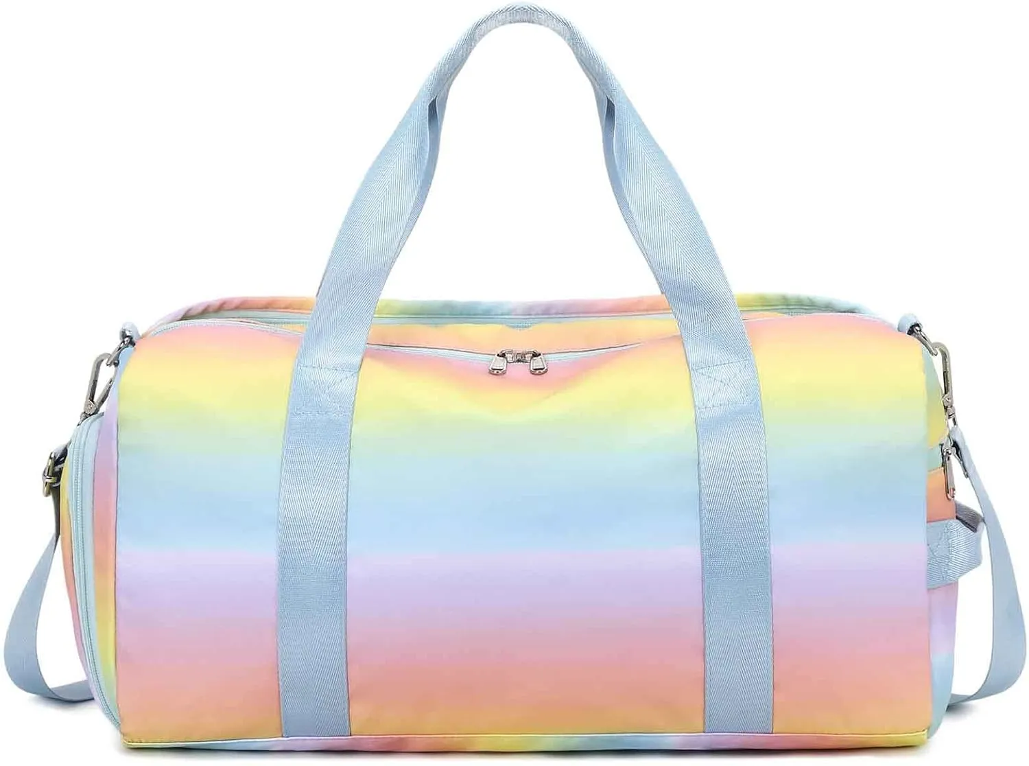 Foldable Gym Bag Sports Duffel Bag with Shoes Compartment & Wet Pocket Fitness Yoga Shoulder Bag Weekender Travel Bag (Rainbow)
