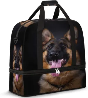 Foldable Travel Duffel Bag Tote for Women & Men, Lightweight Sports Gym Bag with Shoes Compartment Weekender Overnight Bag, Dog