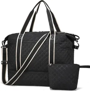 Foldie Travel Bag Expandable Weekender Bags for Women, Large Carry On Bag with USB Port, Overnight Bag with Shoes Compartment