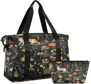 Forest Animals Sports Gym Bag,Travel Duffel bag with Wet Pocket & Shoes Compartment Lightweight Waterproof Overnight Bag for Men Women