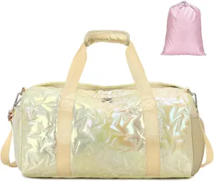 Forestfish Dance Bag For Girls, Small Gym Bag With Shoes Compartment Weekender Overnight Bag For Travel Lightweight Waterproof, Gold-B