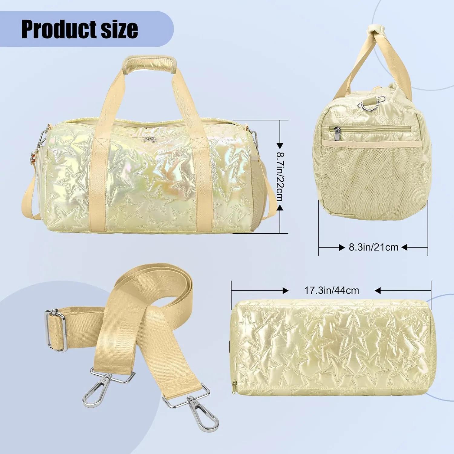 Forestfish Dance Bag For Girls, Small Gym Bag With Shoes Compartment Weekender Overnight Bag For Travel Lightweight Waterproof, Gold-B