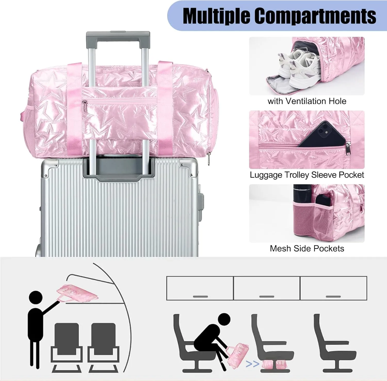 Forestfish Dance Bag For Girls, Small Gym Bag With Shoes Compartment Weekender Overnight Bag For Travel Lightweight Waterproof, Pink