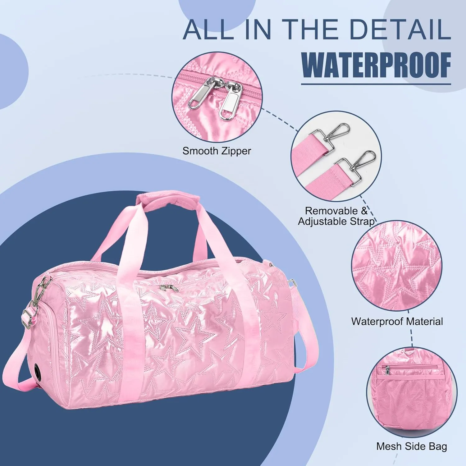 Forestfish Dance Bag For Girls, Small Gym Bag With Shoes Compartment Weekender Overnight Bag For Travel Lightweight Waterproof, Pink
