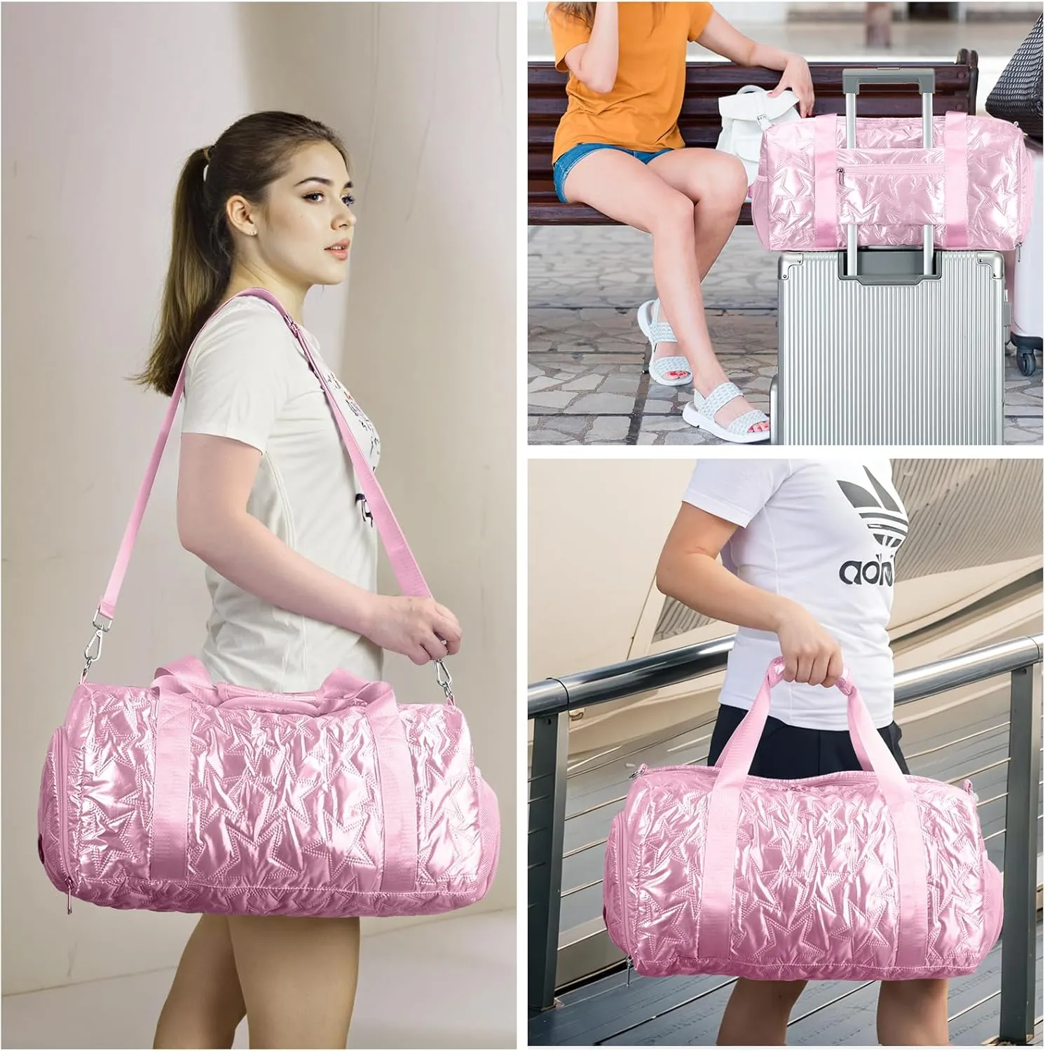 Forestfish Dance Bag For Girls, Small Gym Bag With Shoes Compartment Weekender Overnight Bag For Travel Lightweight Waterproof, Pink