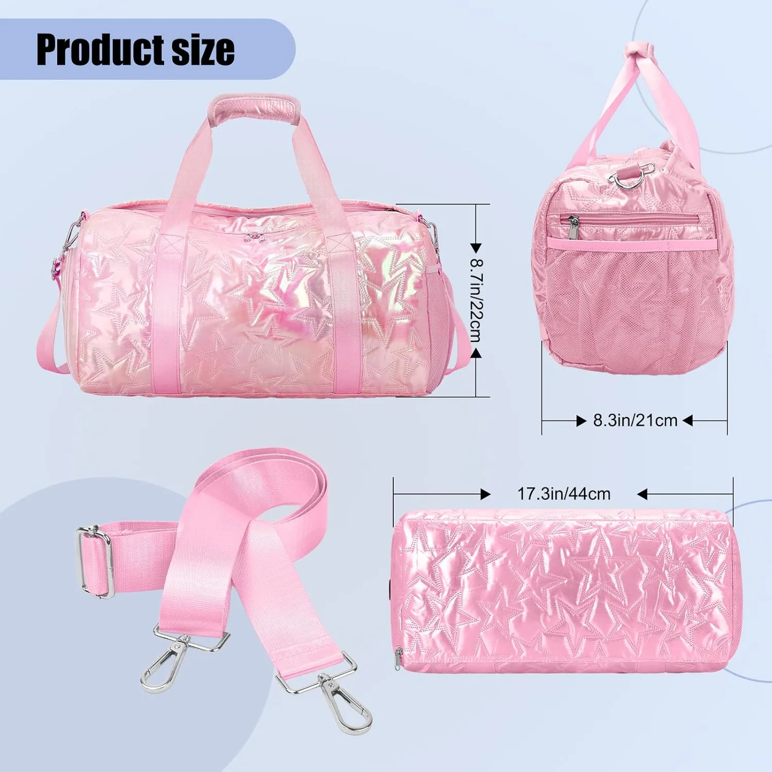 Forestfish Dance Bag For Girls, Small Gym Bag With Shoes Compartment Weekender Overnight Bag For Travel Lightweight Waterproof, Pink