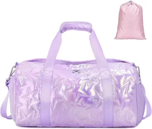 Forestfish Dance Bag For Girls, Small Gym Bag With Shoes Compartment Weekender Overnight Bag For Travel Lightweight Waterproof, Purple-B