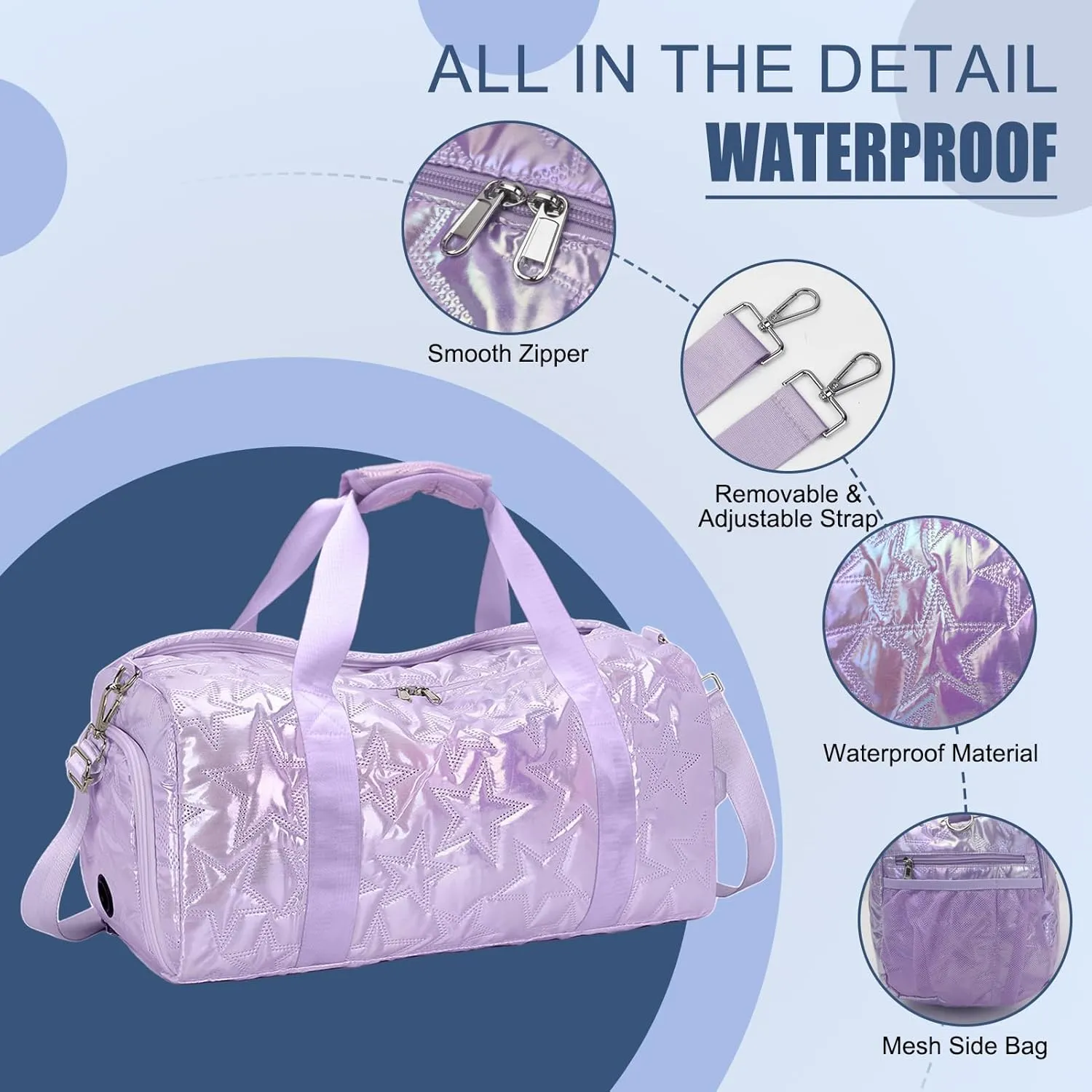 Forestfish Dance Bag For Girls, Small Gym Bag With Shoes Compartment Weekender Overnight Bag For Travel Lightweight Waterproof, Purple-B