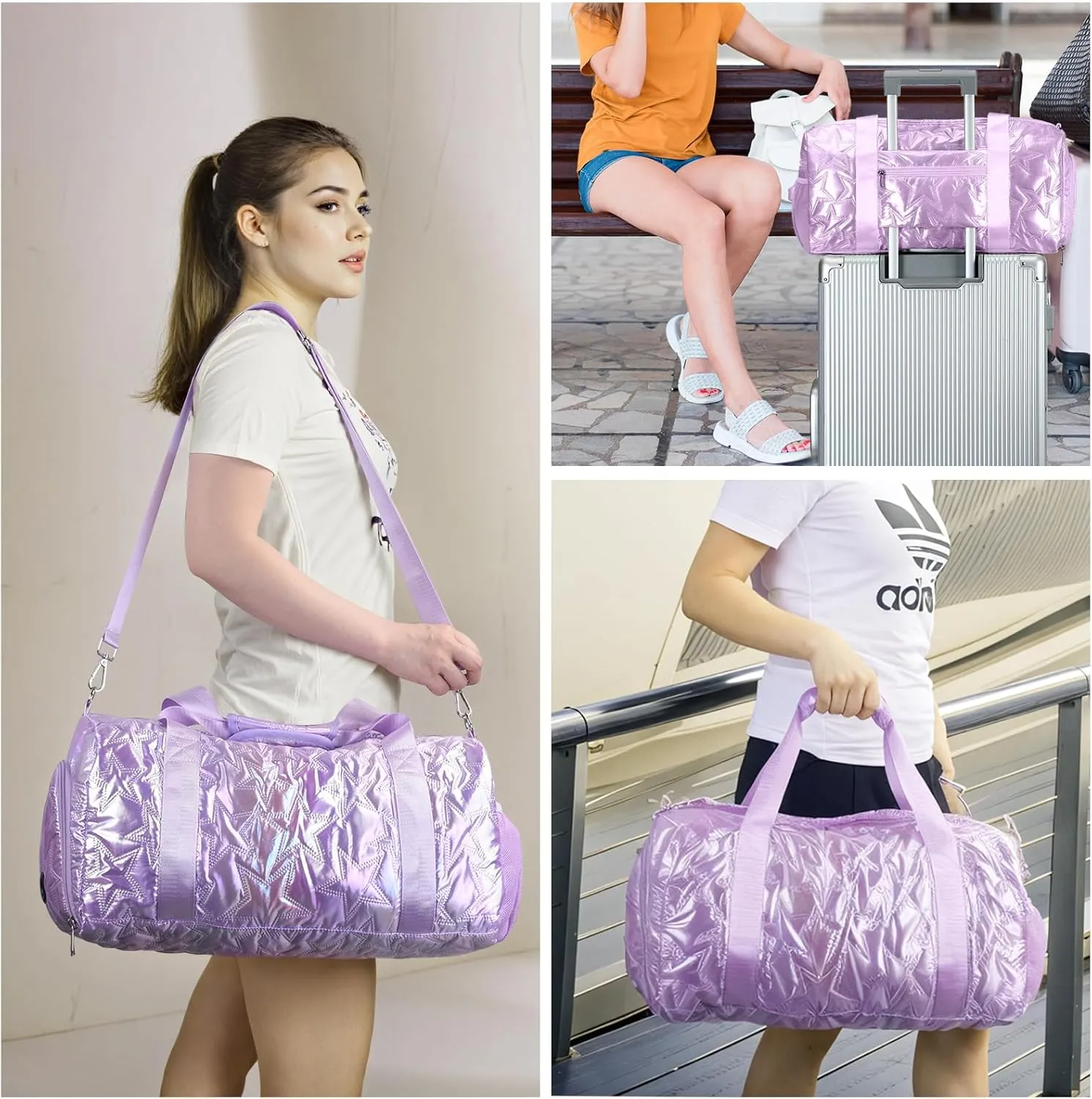Forestfish Dance Bag For Girls, Small Gym Bag With Shoes Compartment Weekender Overnight Bag For Travel Lightweight Waterproof, Purple-B