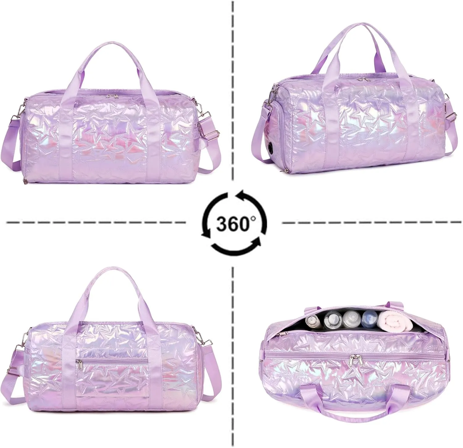 Forestfish Dance Bag For Girls, Small Gym Bag With Shoes Compartment Weekender Overnight Bag Travel Lightweight Waterproof, Purple