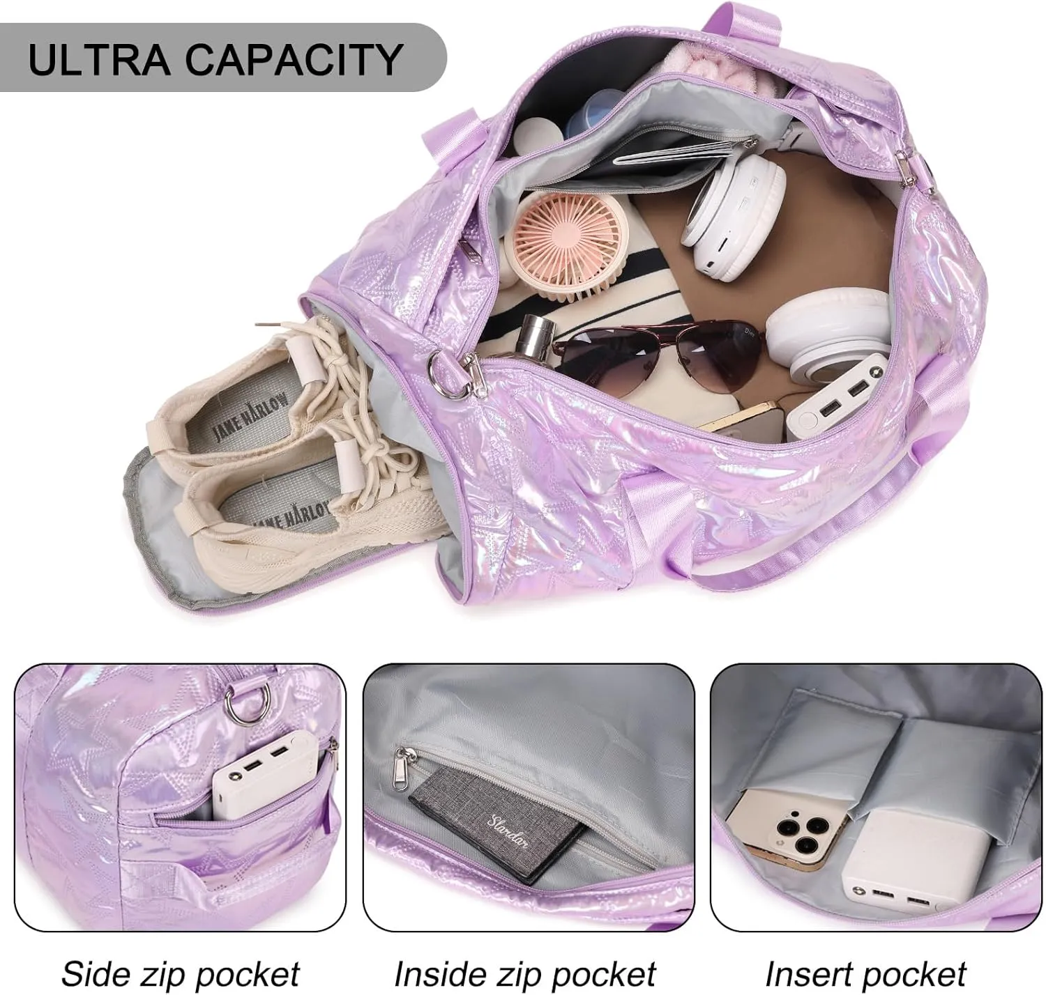 Forestfish Dance Bag For Girls, Small Gym Bag With Shoes Compartment Weekender Overnight Bag Travel Lightweight Waterproof, Purple