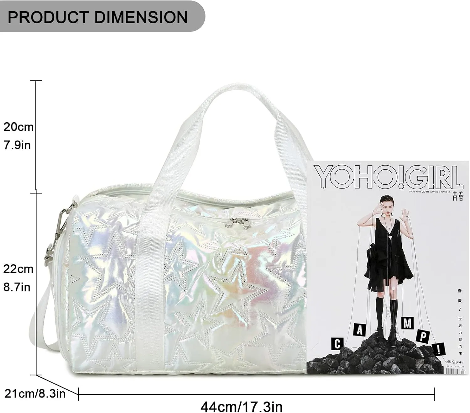 Forestfish Dance Bag For Girls, Small Gym Bag With Shoes Compartment Weekender Overnight Bag Travel Lightweight Waterproof, Silver