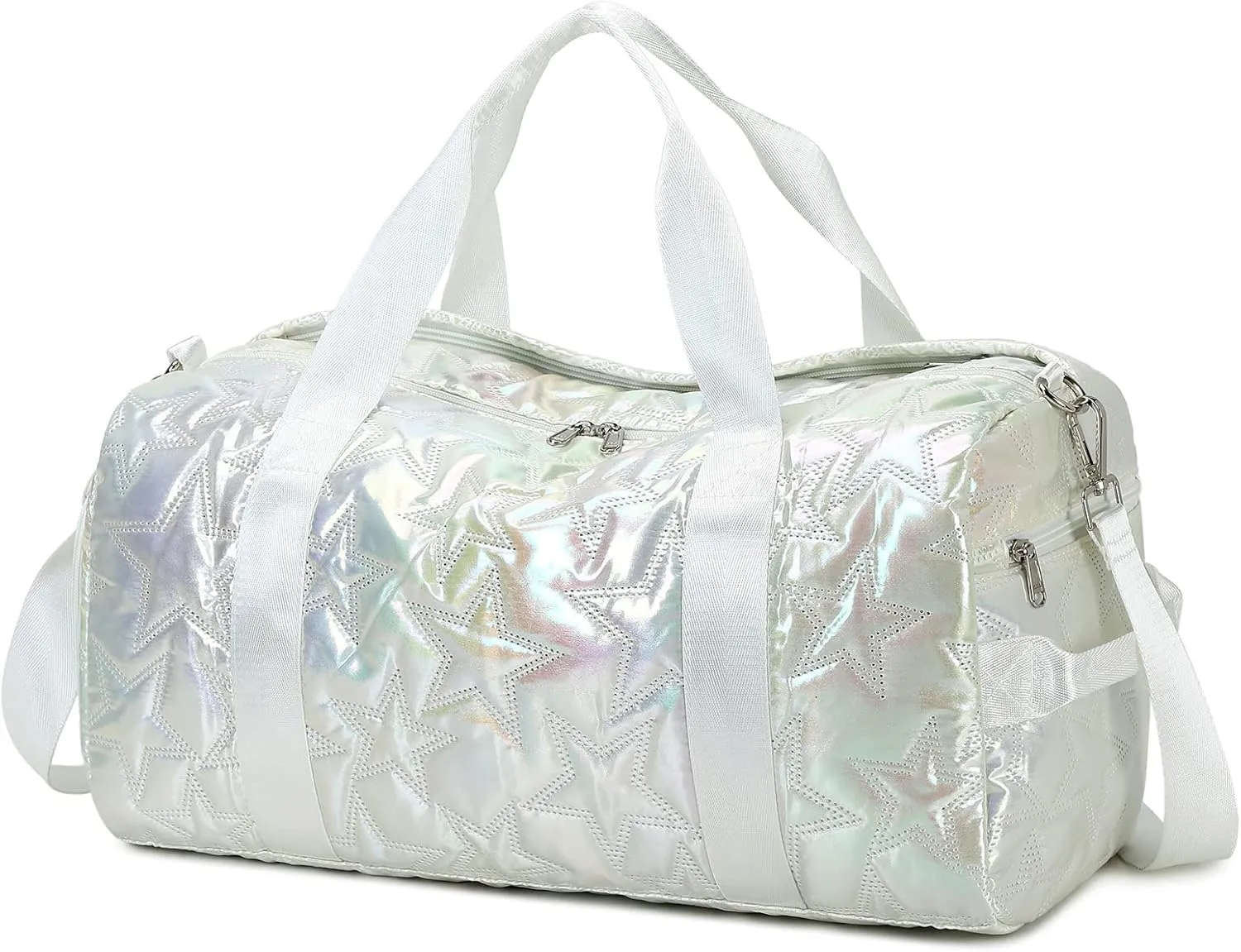 Forestfish Dance Bag For Girls, Small Gym Bag With Shoes Compartment Weekender Overnight Bag Travel Lightweight Waterproof, Silver
