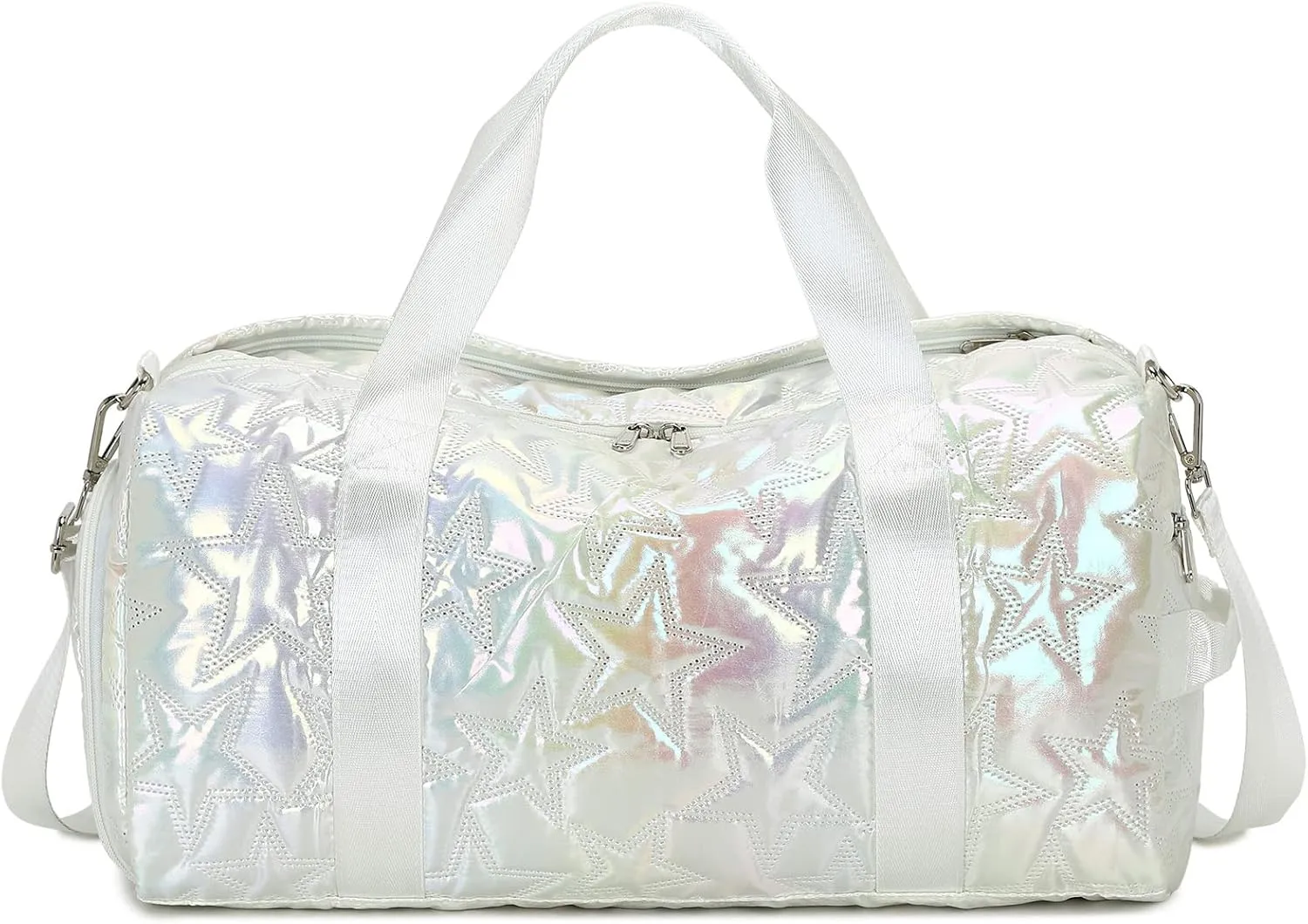 Forestfish Dance Bag For Girls, Small Gym Bag With Shoes Compartment Weekender Overnight Bag Travel Lightweight Waterproof, Silver