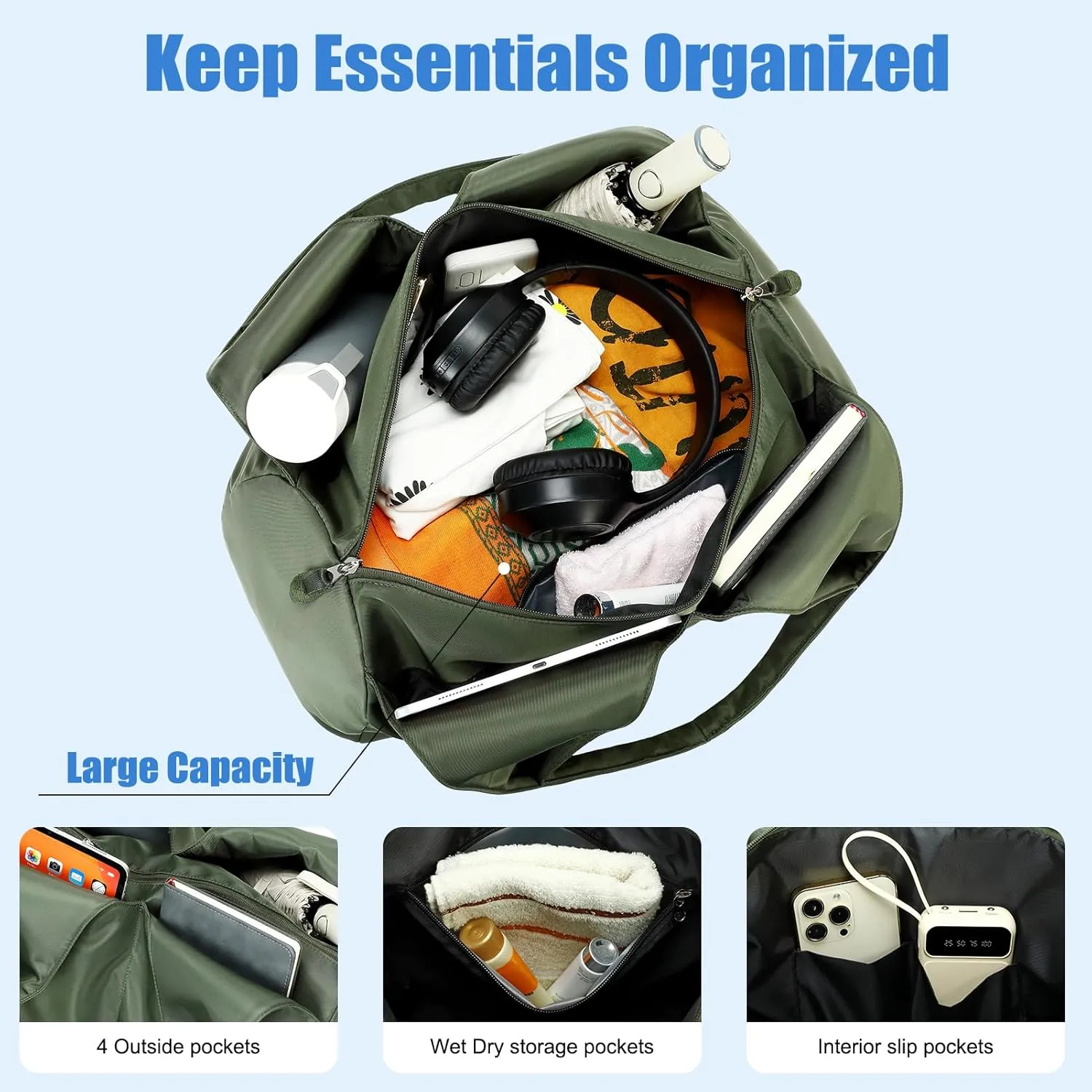 forestfish Yoga Gym Bag for Women with Shoes Compartment & Wet Dry Storage Pockets Lightweight Duffel Bag, Army Green