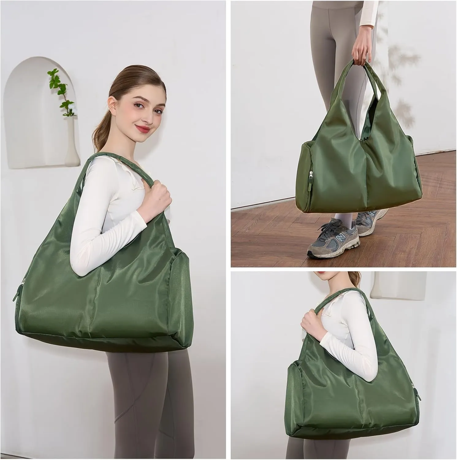 forestfish Yoga Gym Bag for Women with Shoes Compartment & Wet Dry Storage Pockets Lightweight Duffel Bag, Army Green
