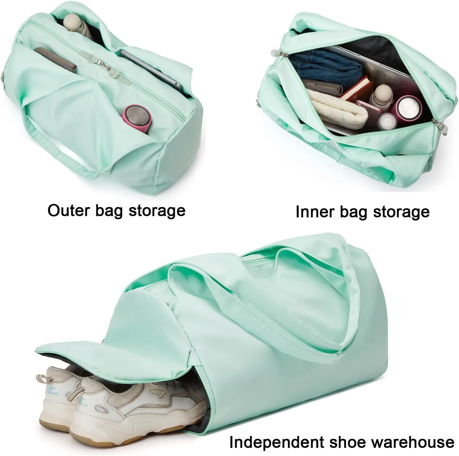 forestfish Yoga Gym Bag for Women with Shoes Compartment & Wet Dry Storage Pockets Lightweight Duffel Bag, Light-green, Stylish