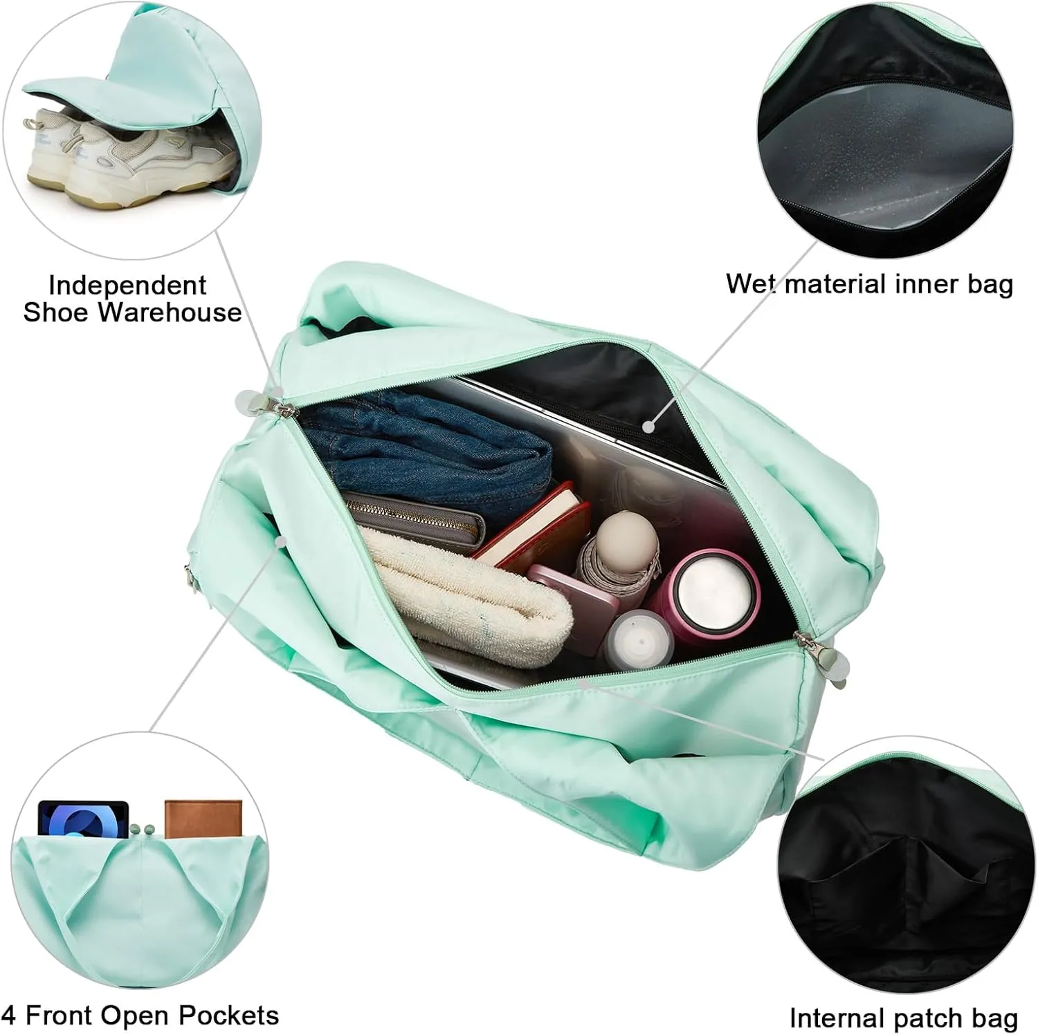 forestfish Yoga Gym Bag for Women with Shoes Compartment & Wet Dry Storage Pockets Lightweight Duffel Bag, Light-green, Stylish
