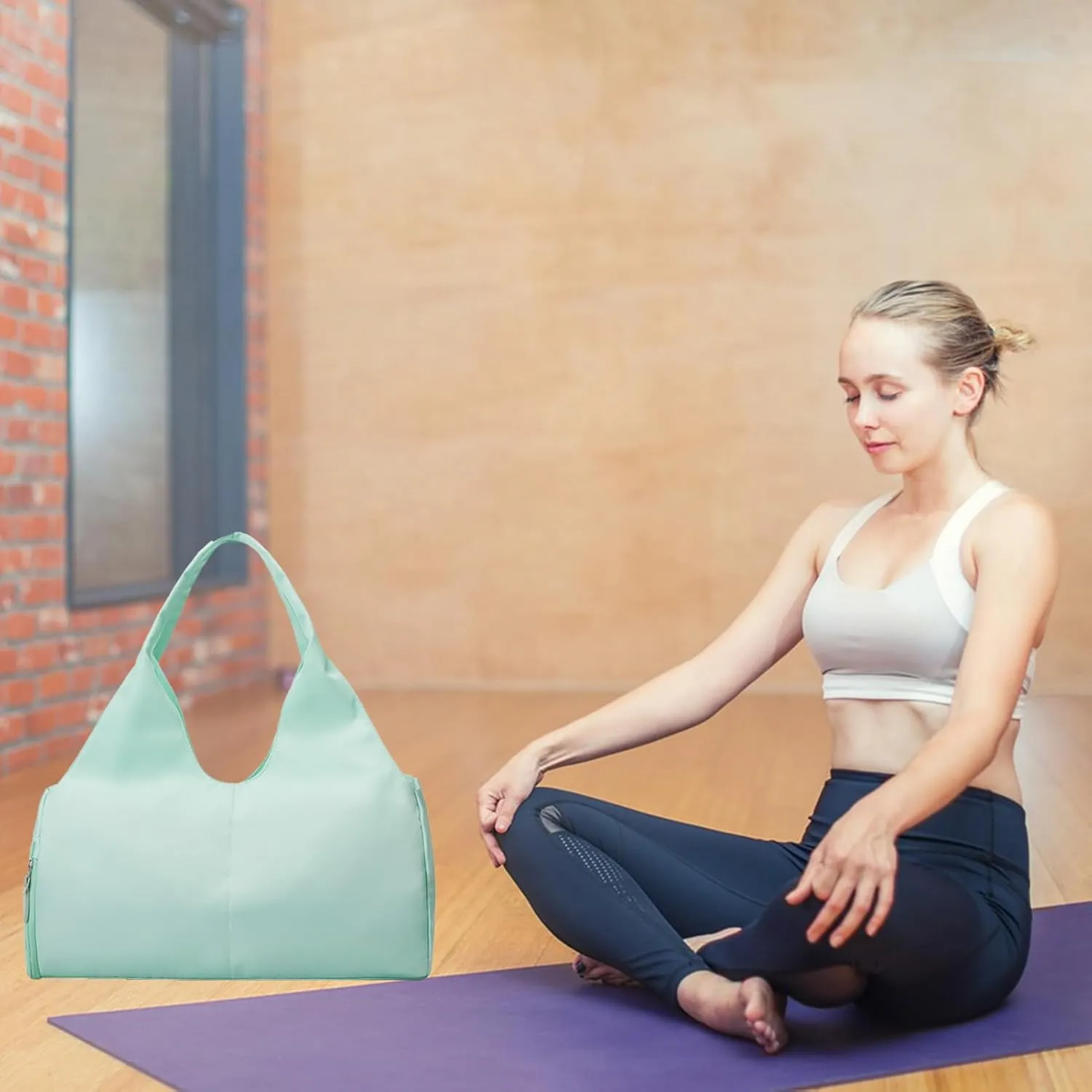 forestfish Yoga Gym Bag for Women with Shoes Compartment & Wet Dry Storage Pockets Lightweight Duffel Bag, Light-green, Stylish