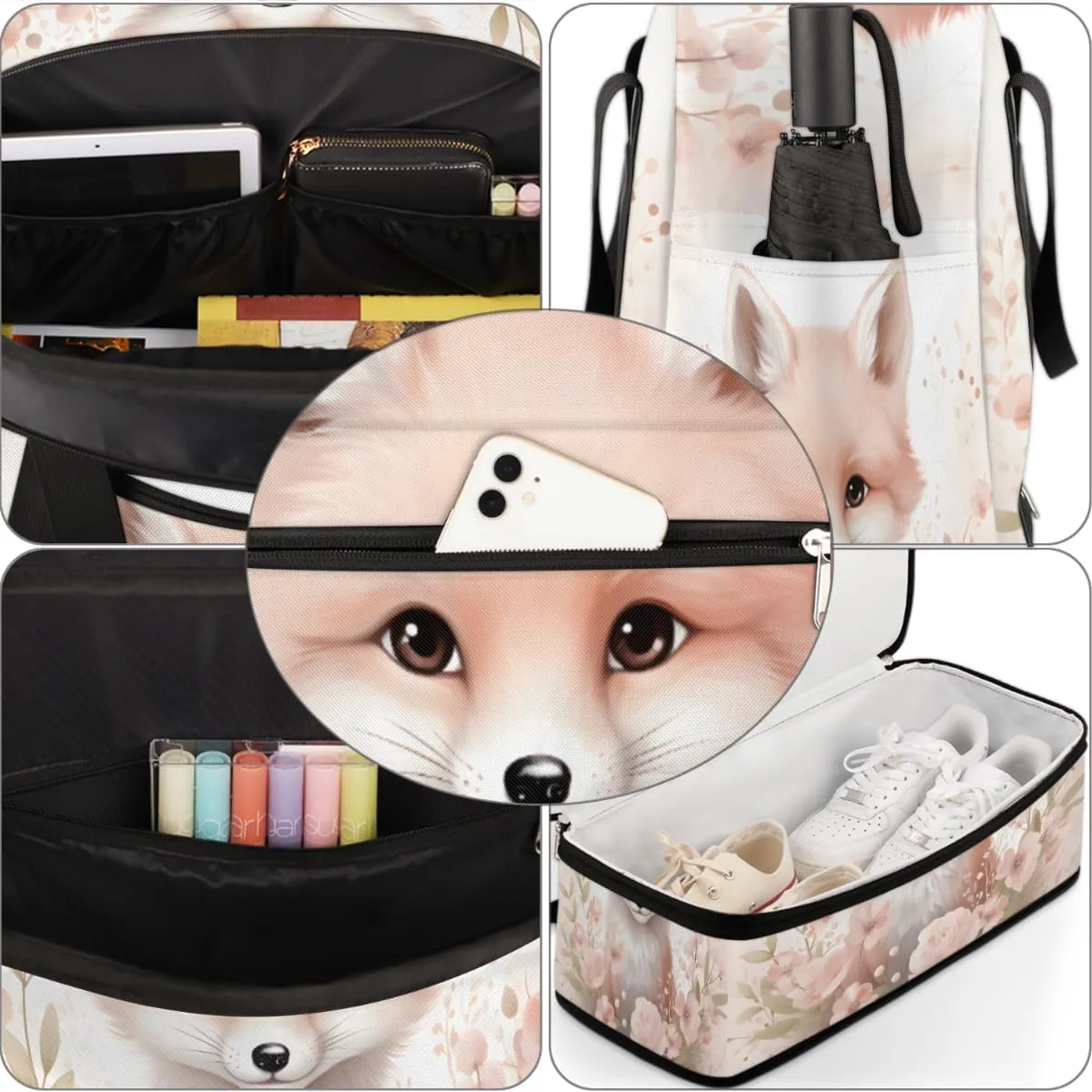 Fox Flower Foldable Travel Duffel Bag Overnight Weekender Bag with Shoes Compartment Sports Gym Bag for Men Women