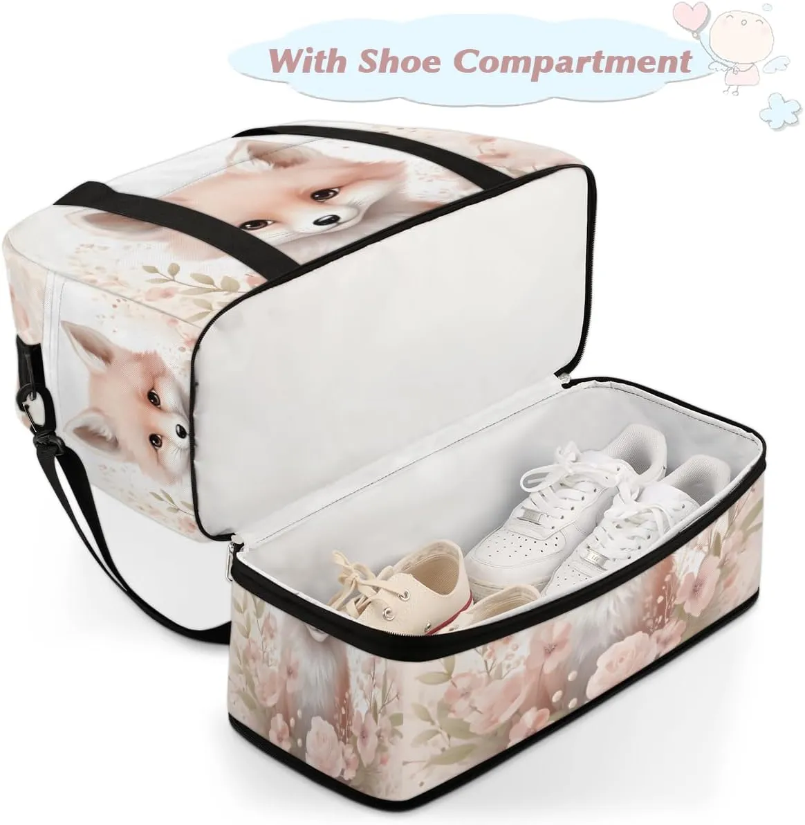 Fox Flower Foldable Travel Duffel Bag Overnight Weekender Bag with Shoes Compartment Sports Gym Bag for Men Women