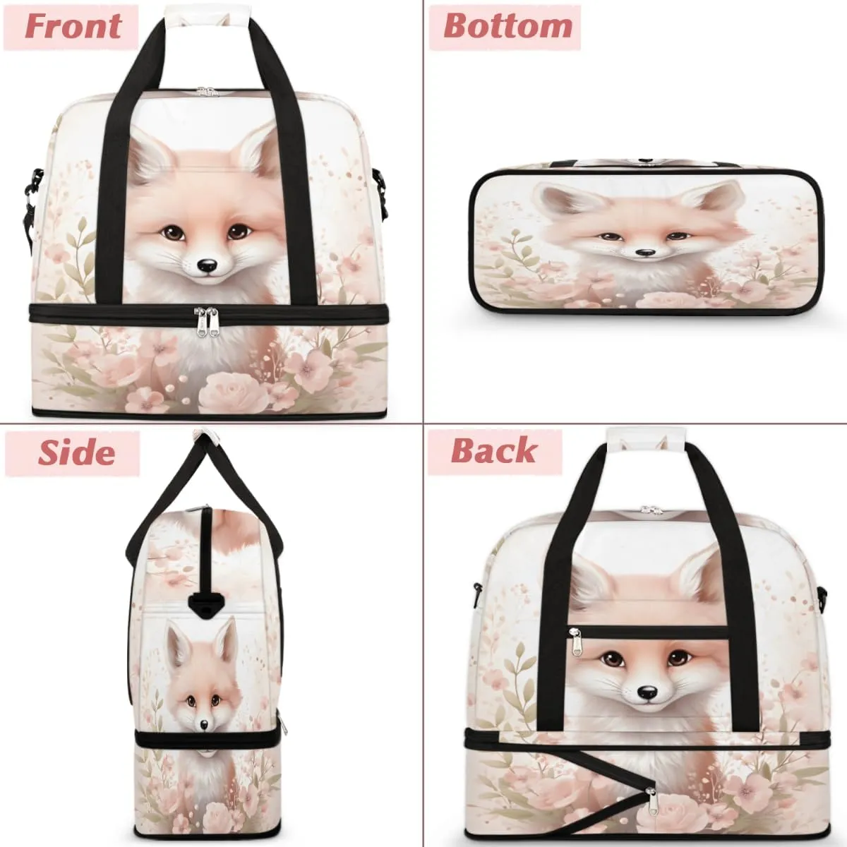 Fox Flower Foldable Travel Duffel Bag Overnight Weekender Bag with Shoes Compartment Sports Gym Bag for Men Women