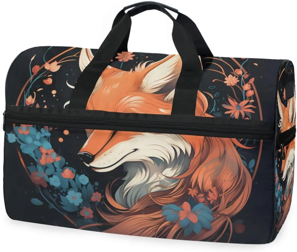 Fox Portrait Travel Duffel Bag Luggage Sports Gym Bags With Shoes Compartment Large Capacity Lightweight Duffle Bag For Men Women