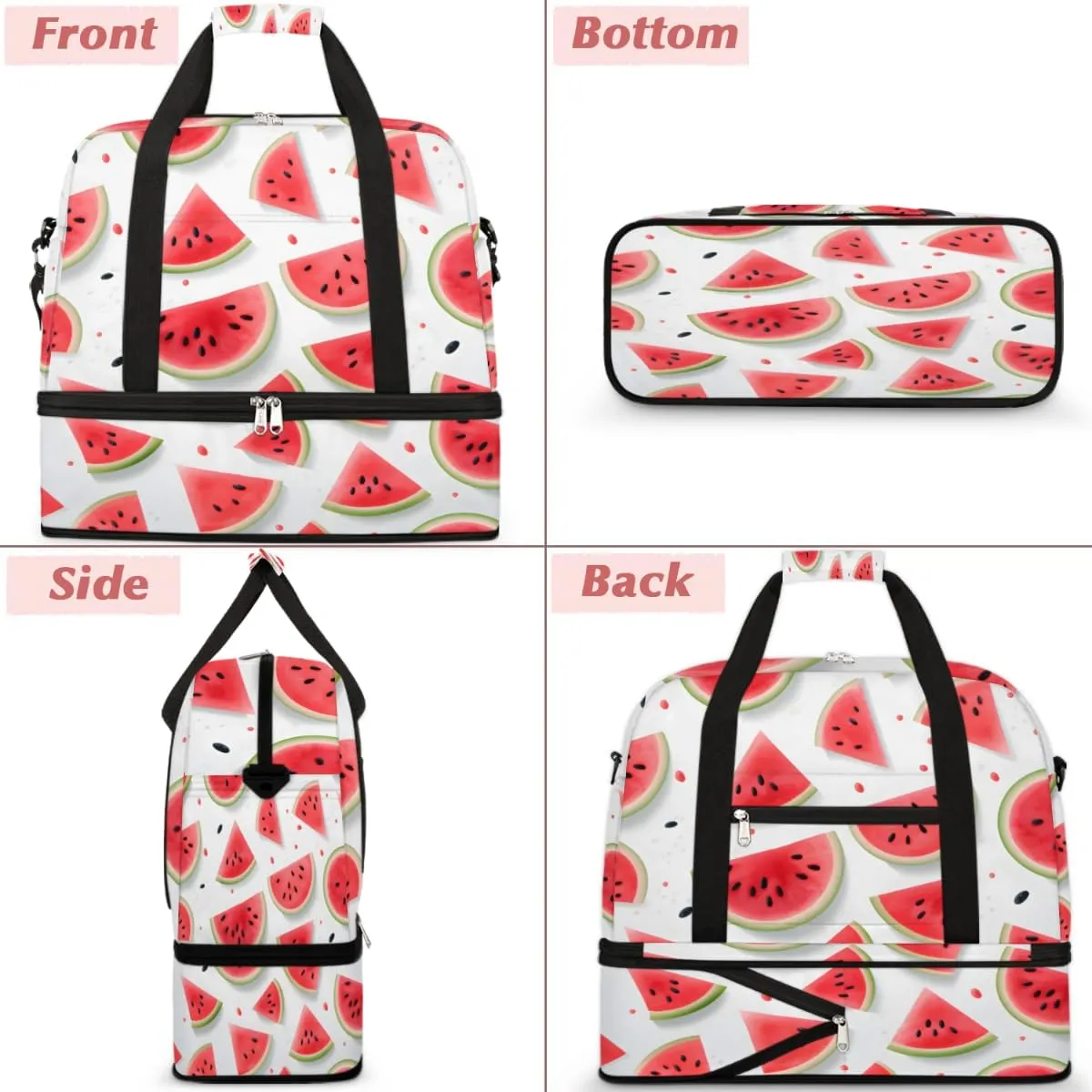 Fruit Watermelon Foldable Travel Duffel Bag Overnight Weekender Bag with Shoes Compartment Sports Gym Bag for Men Women