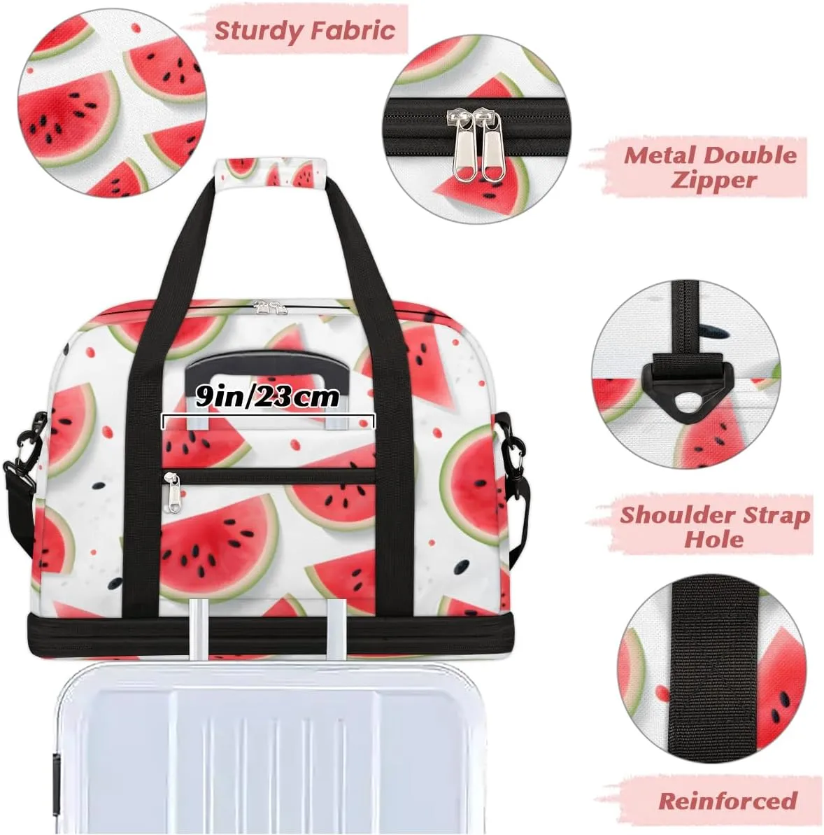 Fruit Watermelon Foldable Travel Duffel Bag Overnight Weekender Bag with Shoes Compartment Sports Gym Bag for Men Women
