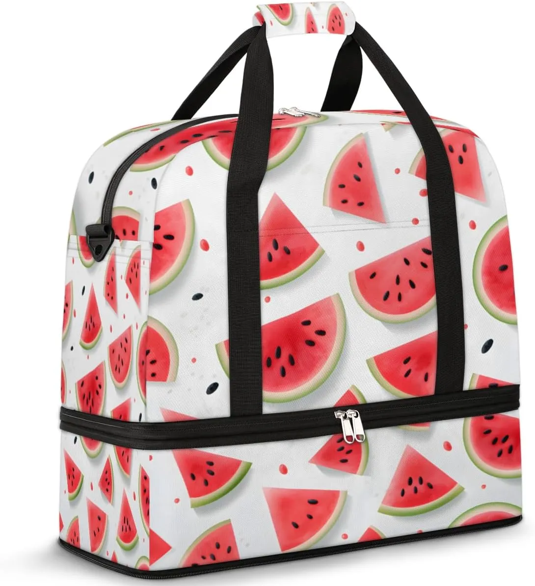 Fruit Watermelon Foldable Travel Duffel Bag Overnight Weekender Bag with Shoes Compartment Sports Gym Bag for Men Women