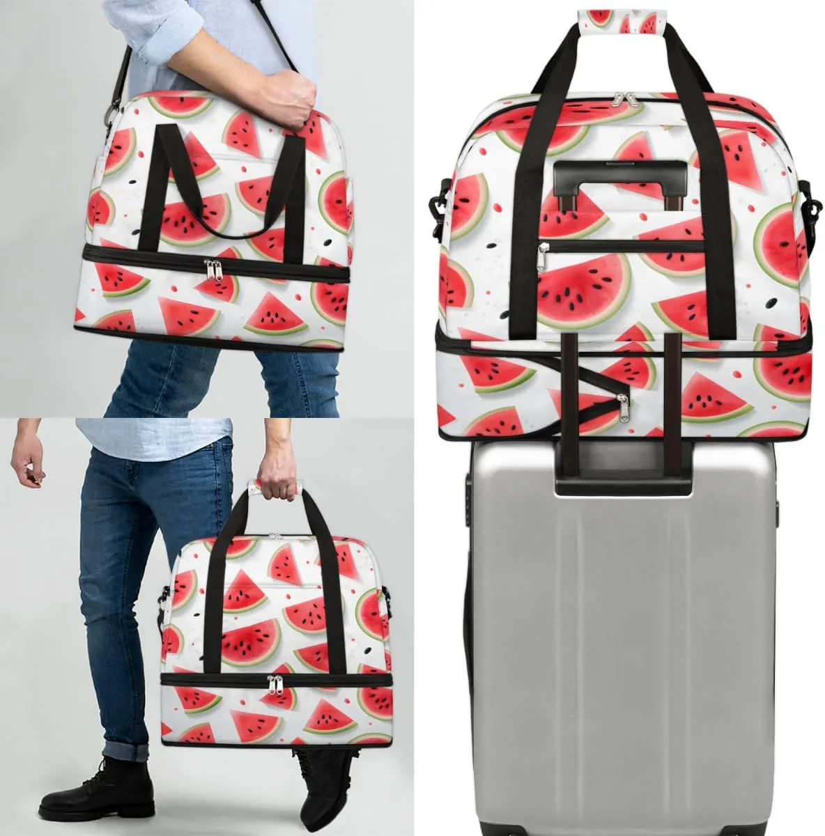 Fruit Watermelon Foldable Travel Duffel Bag Overnight Weekender Bag with Shoes Compartment Sports Gym Bag for Men Women