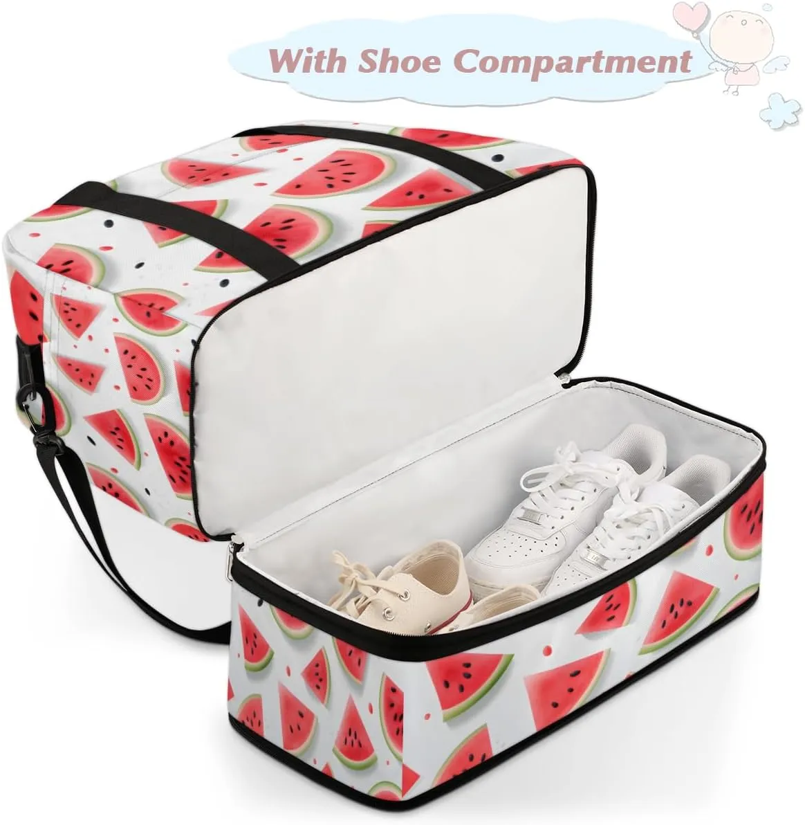 Fruit Watermelon Foldable Travel Duffel Bag Overnight Weekender Bag with Shoes Compartment Sports Gym Bag for Men Women
