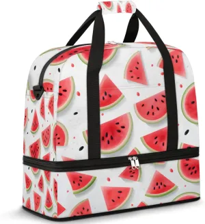 Fruit Watermelon Foldable Travel Duffel Bag Overnight Weekender Bag with Shoes Compartment Sports Gym Bag for Men Women