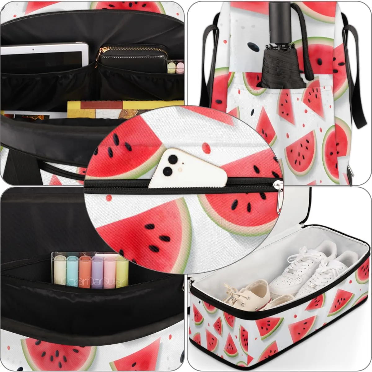 Fruit Watermelon Foldable Travel Duffel Bag Overnight Weekender Bag with Shoes Compartment Sports Gym Bag for Men Women
