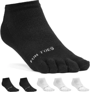 FUN TOES Women's Cotton Toe Socks-Barefoot Running- Breathable- 6 Pairs Pack-Size 9-11 Lightweight