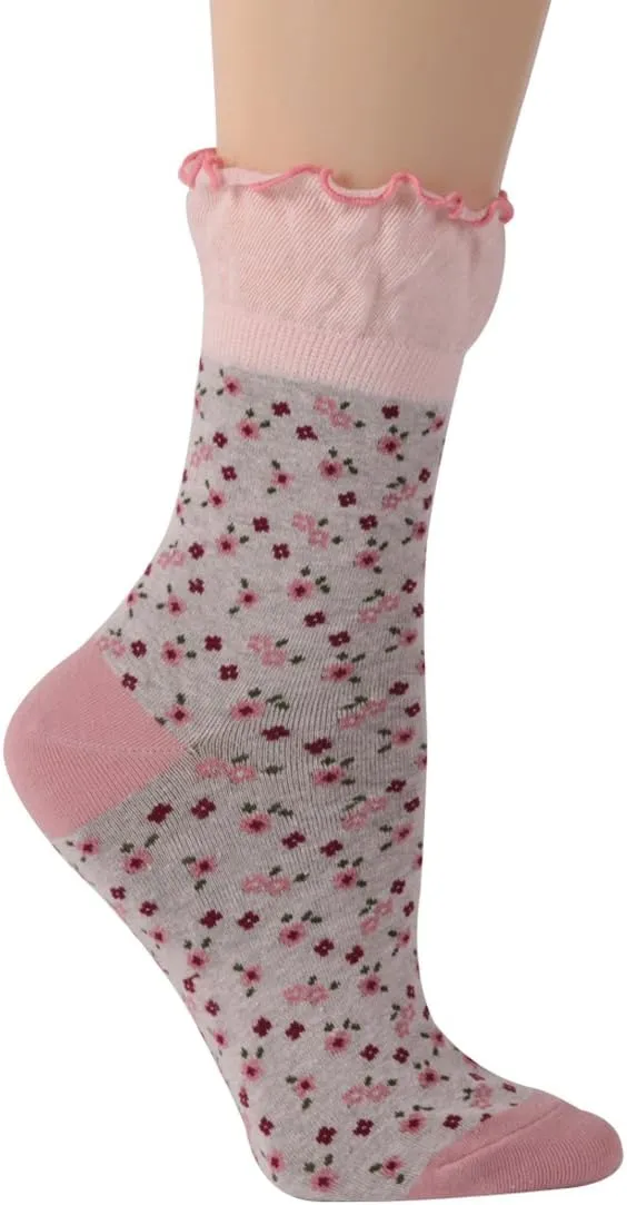 Funcat Women's Lace Ruffle Frilly Colorful Floral Cotton Casual Novelty Ankle Socks 4/5/6 Pairs