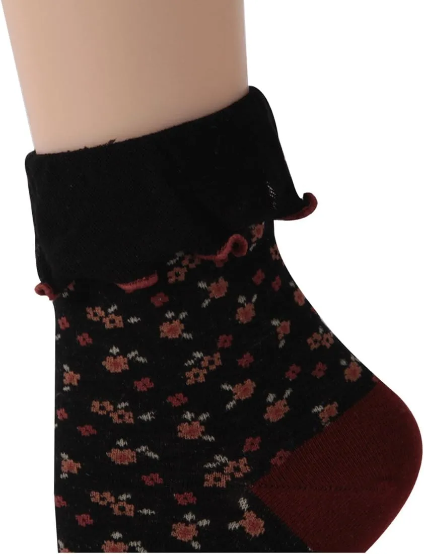 Funcat Women's Lace Ruffle Frilly Colorful Floral Cotton Casual Novelty Ankle Socks 4/5/6 Pairs