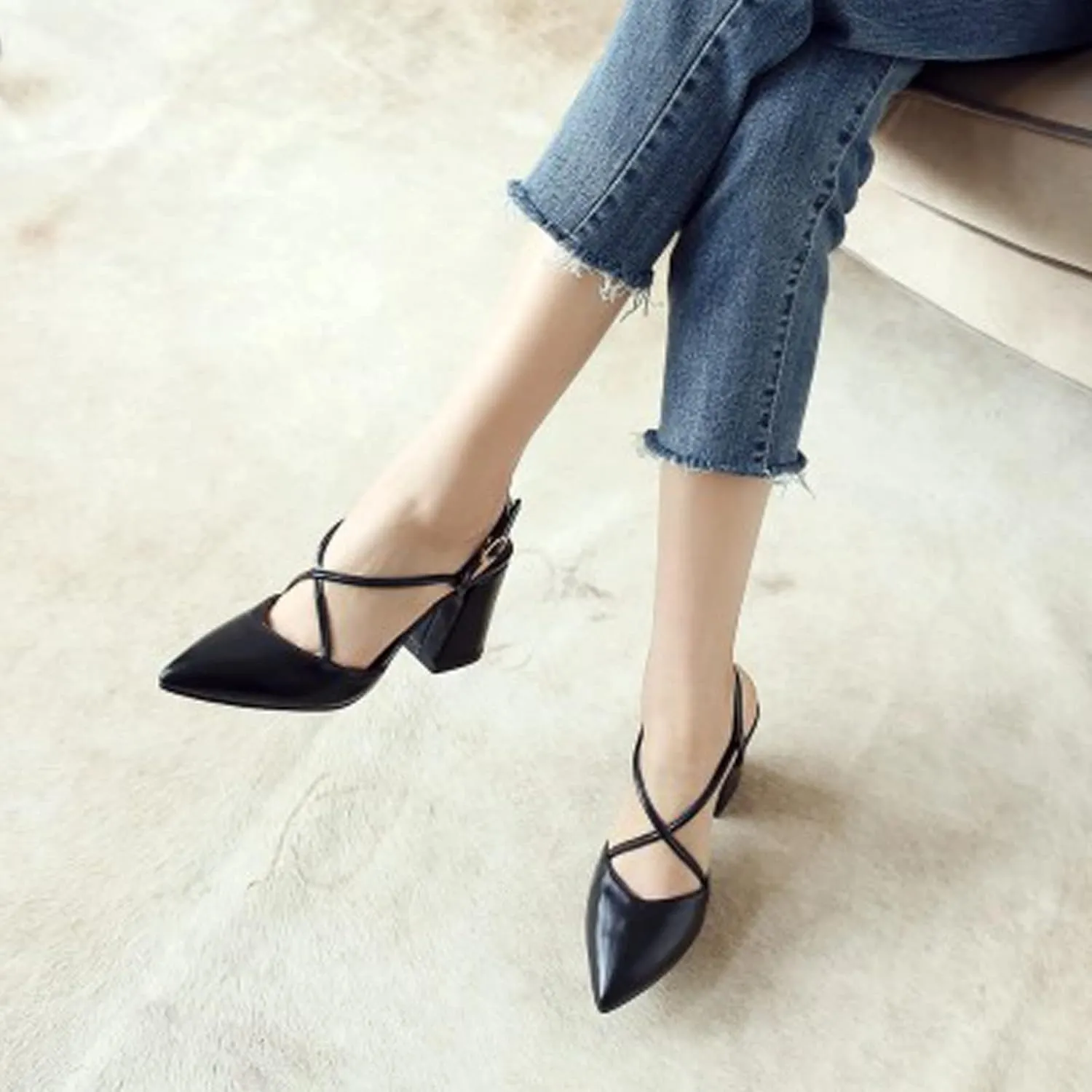 Gicoiz Pointed Toe Heels Women Formal Block Heels Sandals