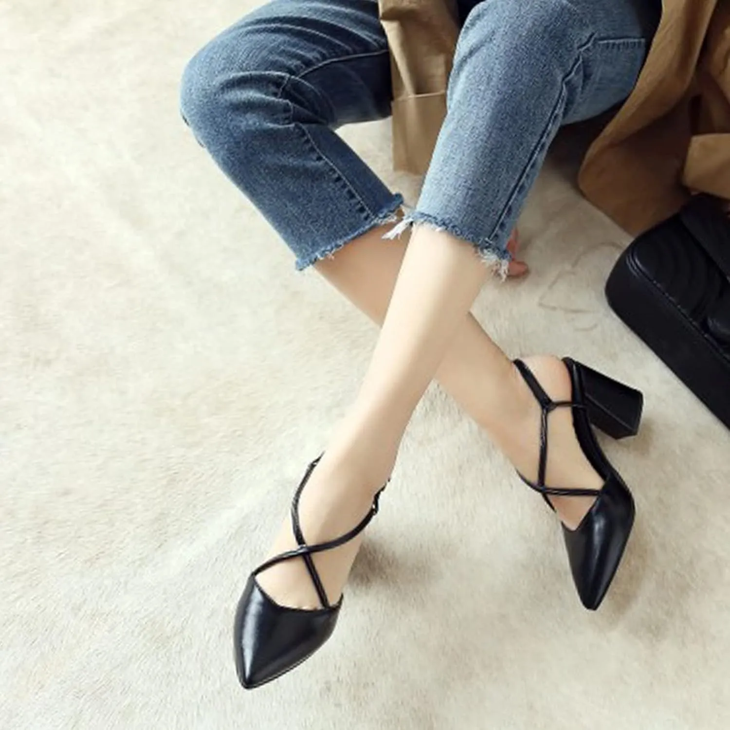 Gicoiz Pointed Toe Heels Women Formal Block Heels Sandals