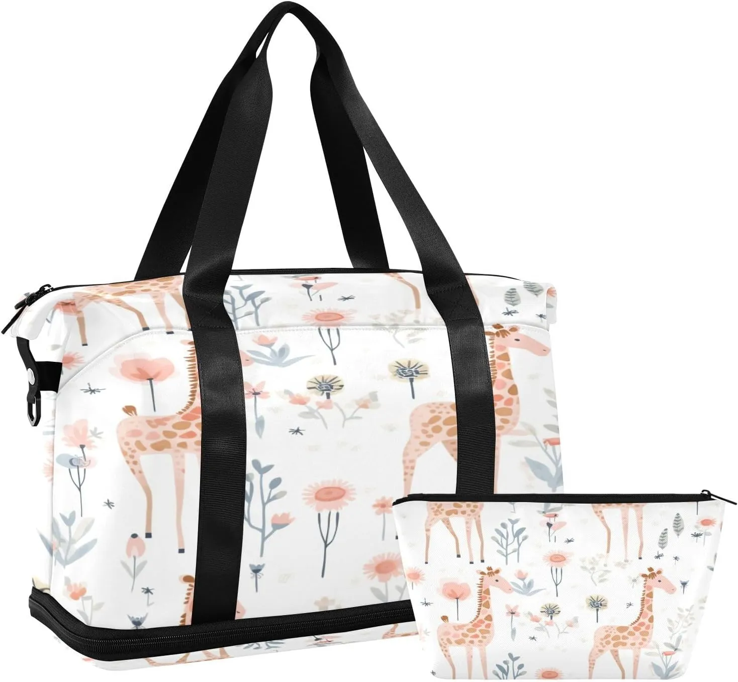 Giraffe Pattern Gym Bag for Men Women with Shoes Compartment & Wet Pocket Sport Travel Duffel Bag Waterproof Weekender Overnight Bag