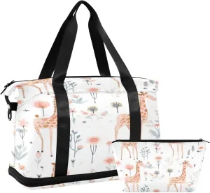 Giraffe Pattern Gym Bag for Men Women with Shoes Compartment & Wet Pocket Sport Travel Duffel Bag Waterproof Weekender Overnight Bag